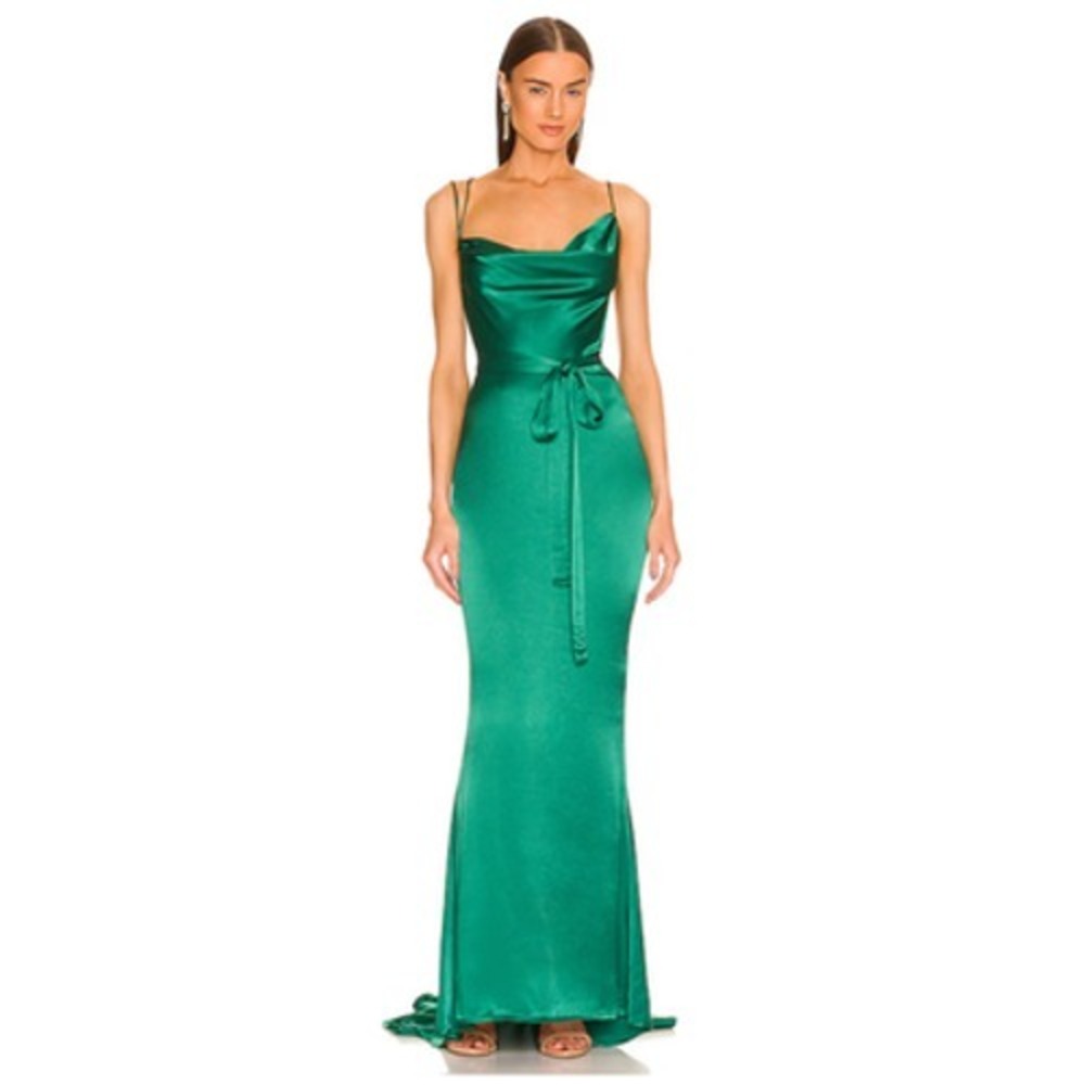 Michael Costello X REVOLVE Dress Womens Medium Green Cowl Backless Mermaid Maxi‎